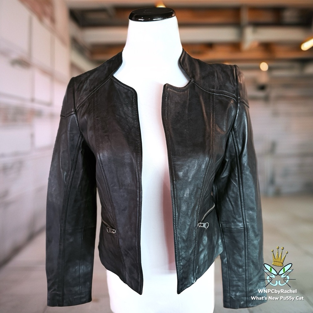 Halogen Black Leather Women's Jacket, Small Petite